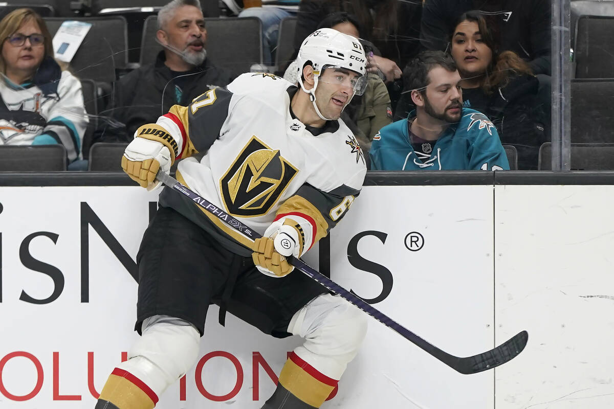 Vegas Golden Knights left wing Max Pacioretty watches his goal during the second period of an N ...