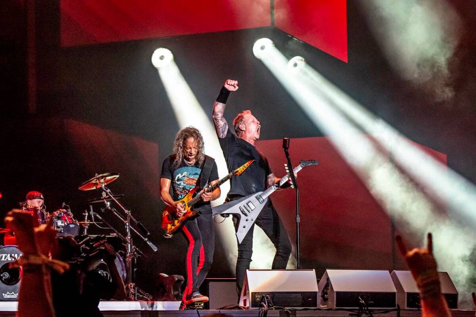 Kirk Hammett, left, and James Hetfield of Metallica perform on Day 2 of the Austin City Limits ...