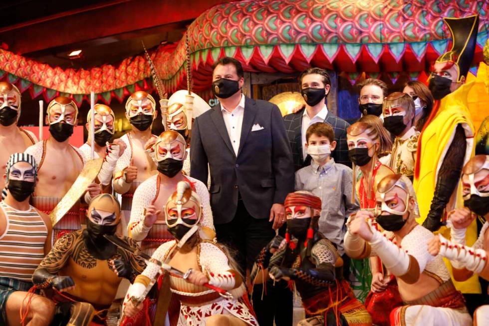 Cirque Du Soleil's"Ka" performers pose with Eric Grilly, center, senior vice president for Cirq ...