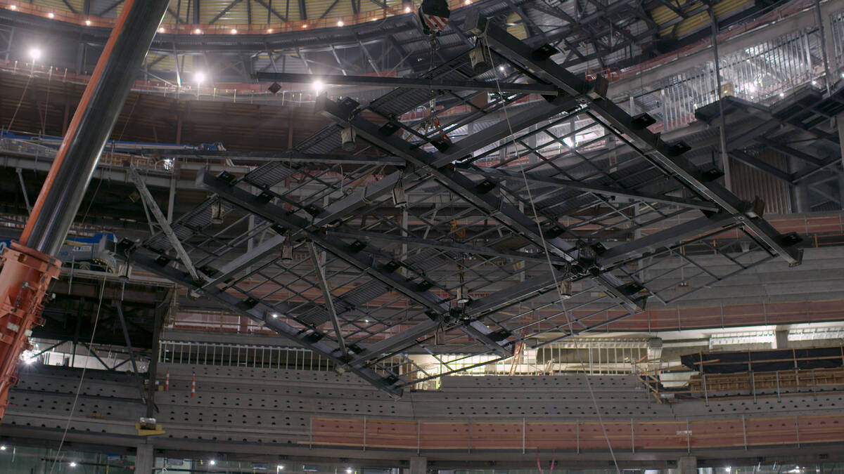 A section of the steel framework that will form the outline of MSG Sphereճ nearly four ac ...