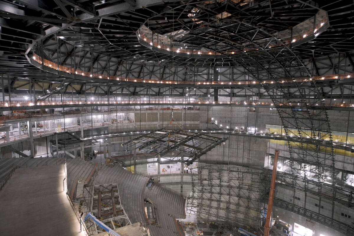 Crews working on MSG Sphere have installed what the team calls the ‘mohawk’ &#x20 ...