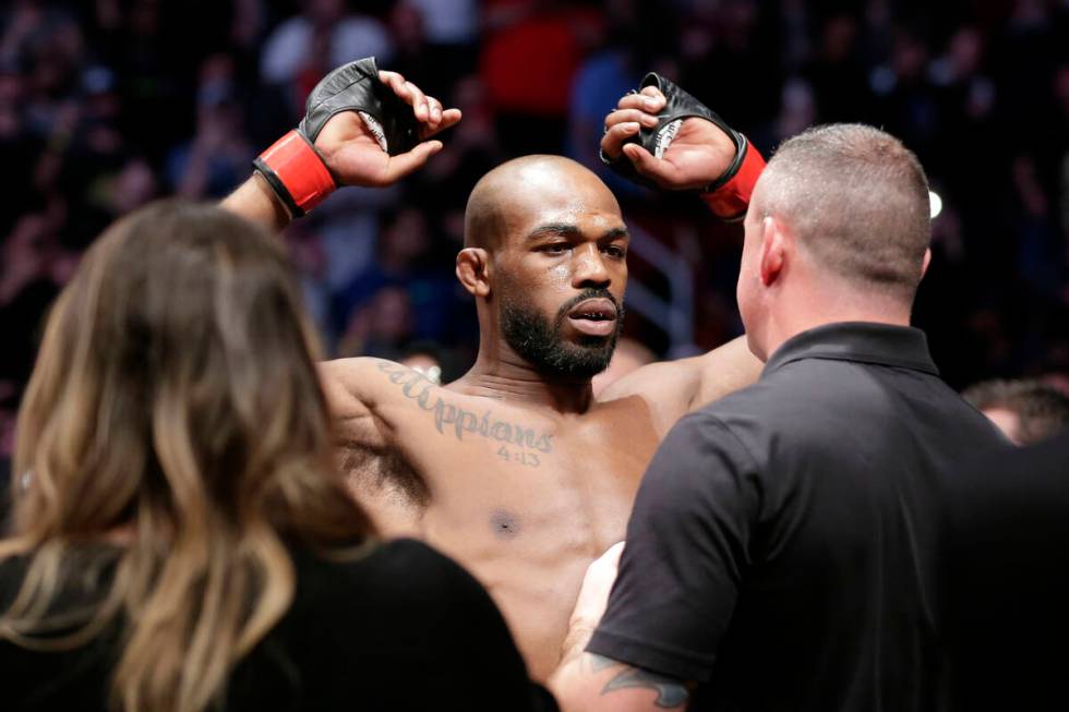 Jon Jones goes through his pre-fight check before a light heavyweight mixed martial arts bout a ...