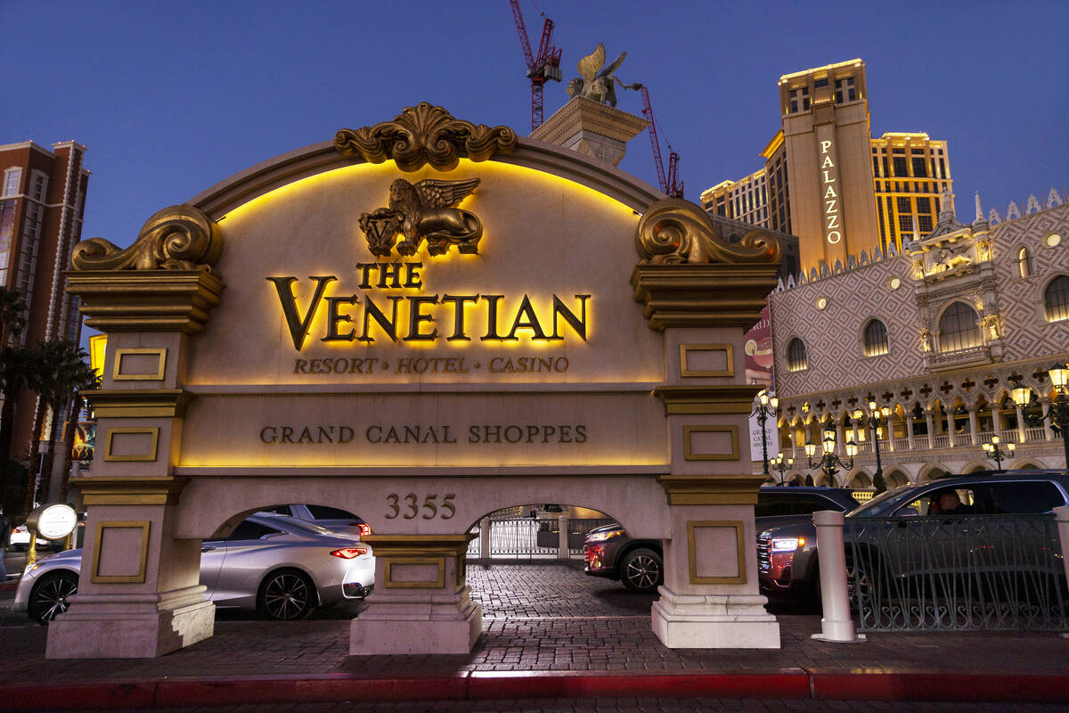 The Venetian and Palazzo on Wednesday, Feb. 2, 2022, in Las Vegas. (Benjamin Hager/Las Vegas Re ...