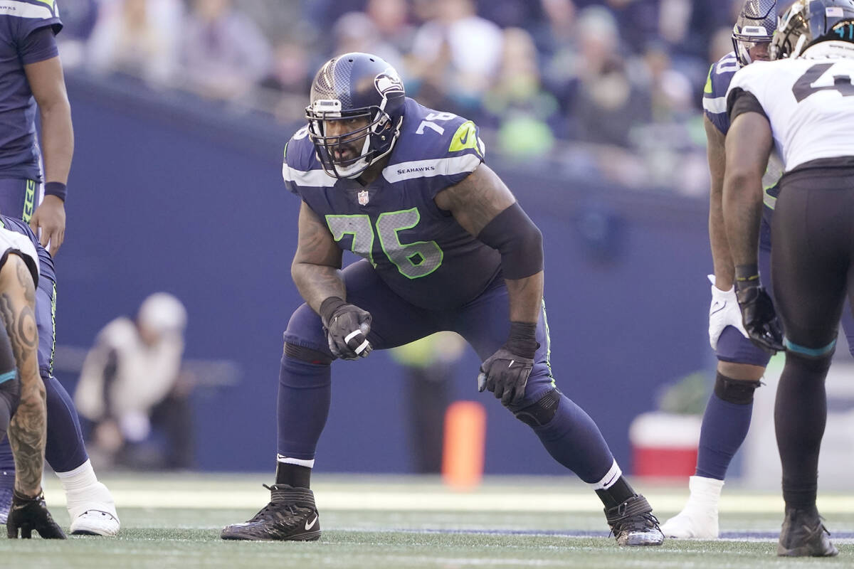 Seattle Seahawks' Duane Brown lines up for a play against the Jacksonville Jaguars during the s ...