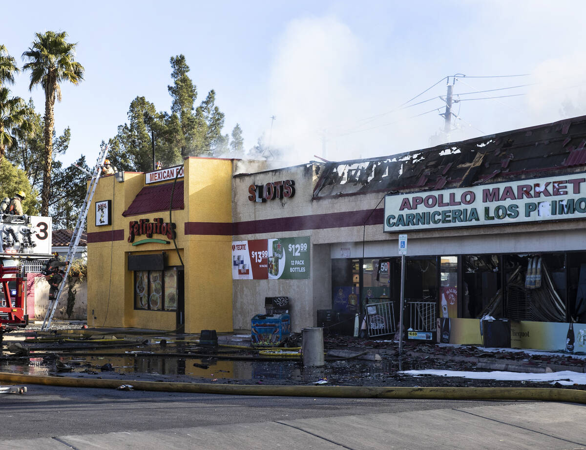 Apollo Market is seen after a two-alarm blaze on North Jones Boulevard, Thursday, Feb. 24, 2022 ...