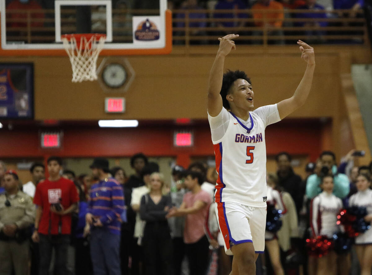 Bishop Gorman High School's Darrion Williams (5) reacts during the second half of the champions ...