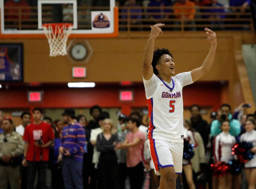 Bishop Gorman High School's Darrion Williams (5) reacts during the second half of the champions ...
