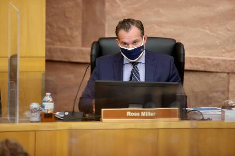 Clark County Commissioner Ross Miller during a commission meeting on April 20, 2021. (K.M. Cann ...
