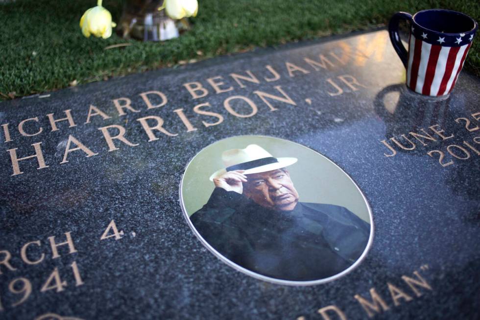 The grave of Richard "Old Man" Harrison sits at Palm Northwest Cemetery on Monday, Oc ...