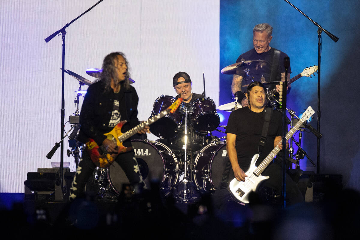 Metallica performs at Allegiant Stadium in Las Vegas, Friday, Feb. 25, 2022. (Erik Verduzco / L ...