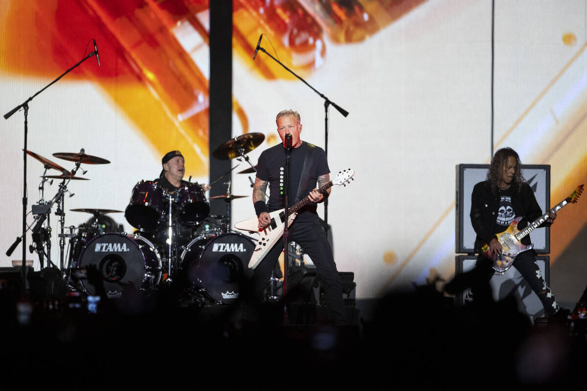 Metallica performs at Allegiant Stadium in Las Vegas, Friday, Feb. 25, 2022. (Erik Verduzco / L ...
