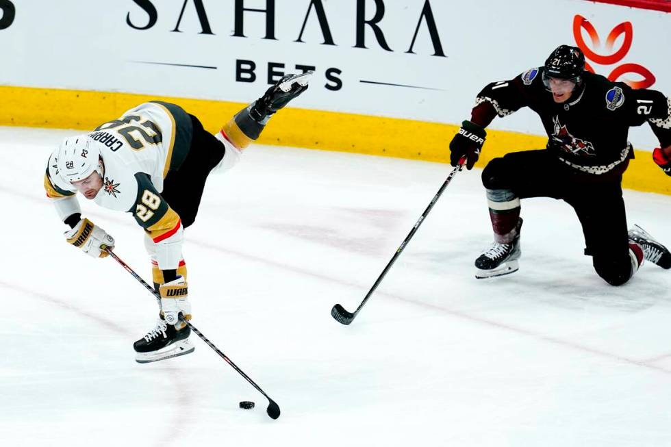 Arizona Coyotes goaltender Scott Wedgewood (31) celebrates the team's 3-1 win against the Vegas ...