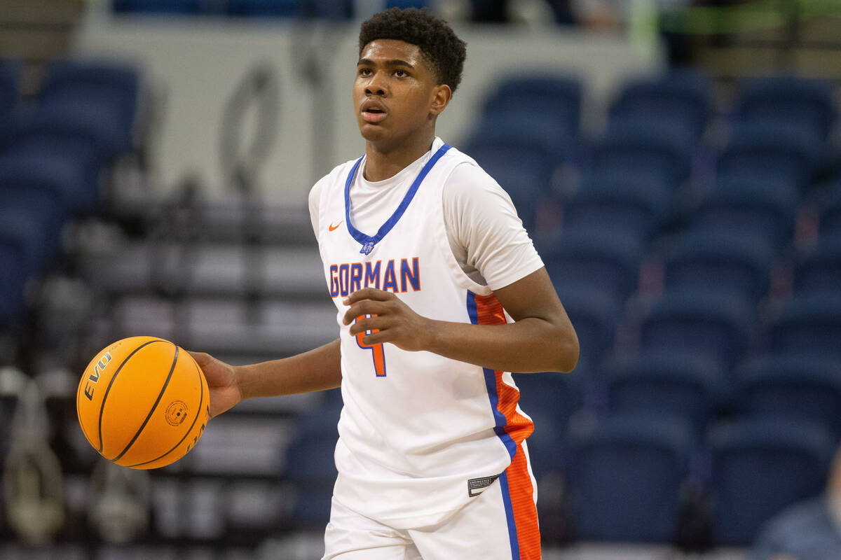 Bishop Gorman's Jase Richardson dribbles up the court against Spanish Springs during the NIAA C ...