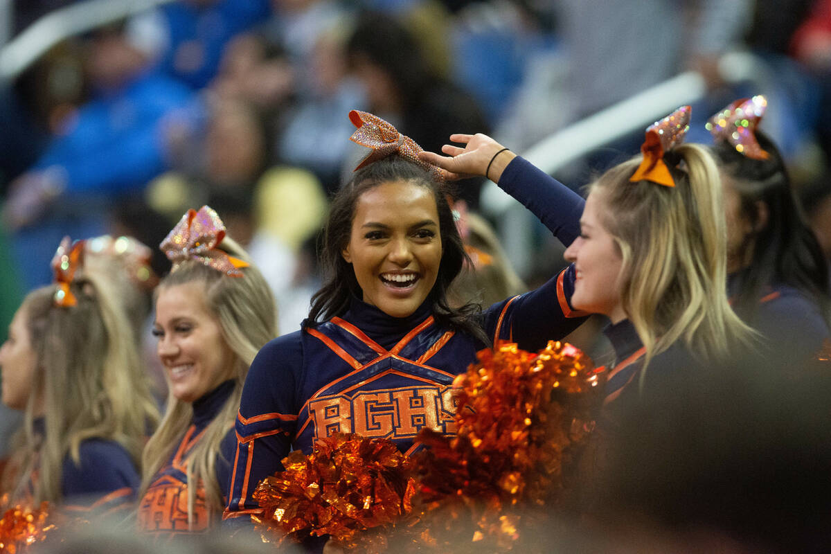 Bishop Gorman's cheer squad during the NIAA Class 5A boys basketball state semifinal at Lawlor ...