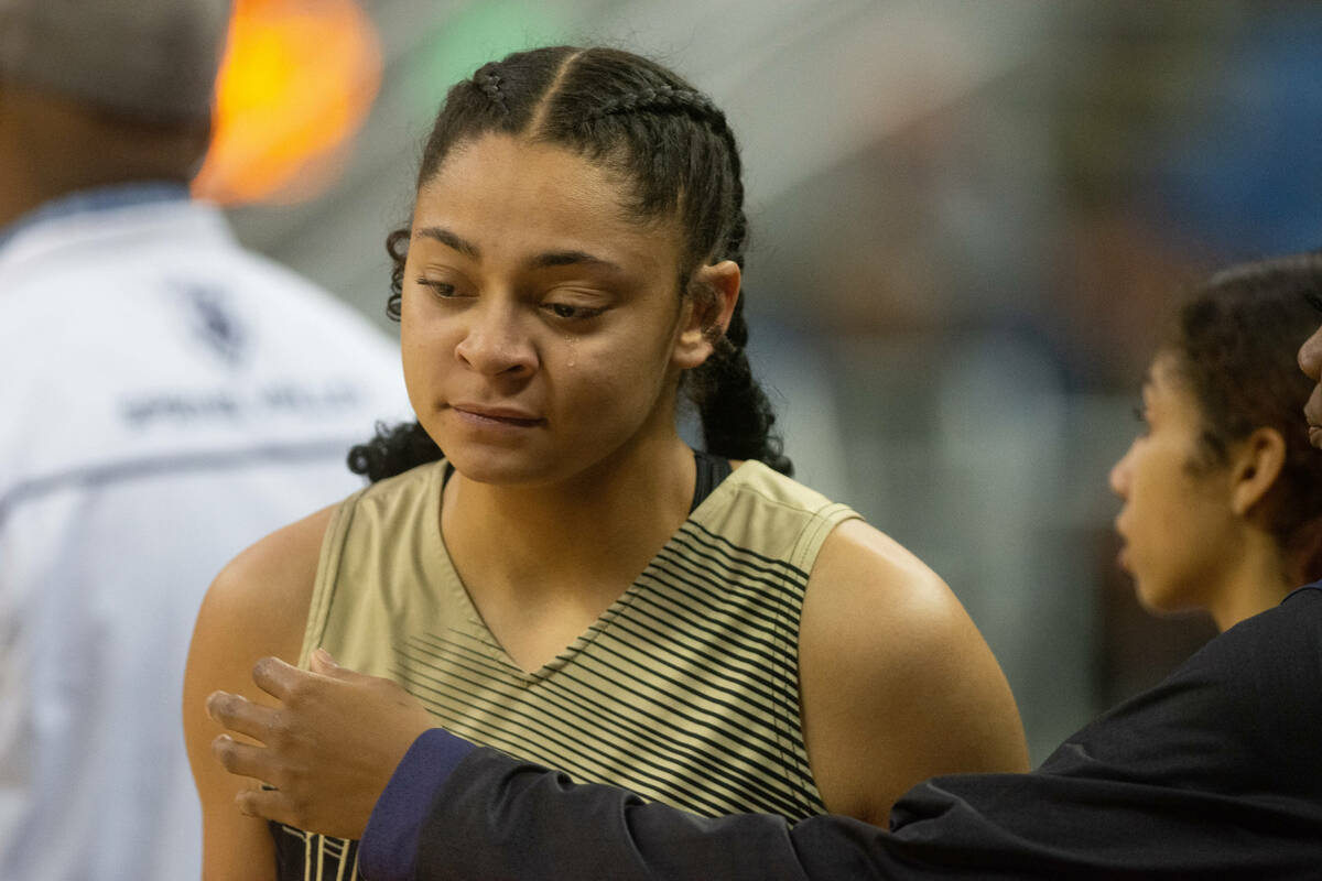 Spring Valleys Briana Green following a loss to Bishop Manogue during the NIAA Class 5A girls b ...