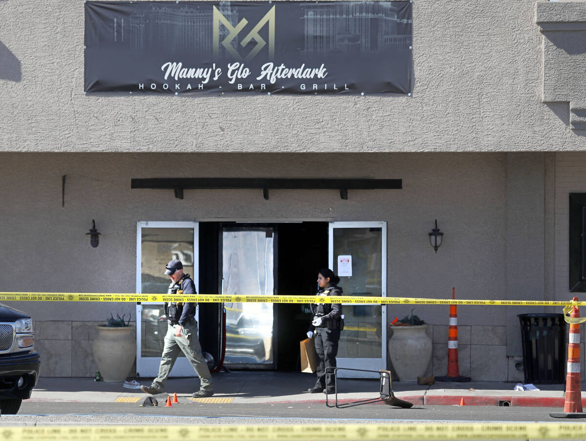 Las Vegas police investigate at Manny's Glow Ultra Lounge & Restaurant, 953 E. Sahara Ave., af ...
