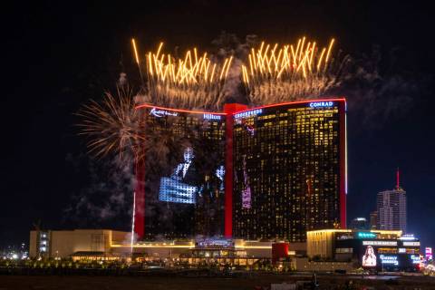Resorts World Las Vegas grand opening fireworks show. (L.E. Baskow / Las Vegas Review-Journal)