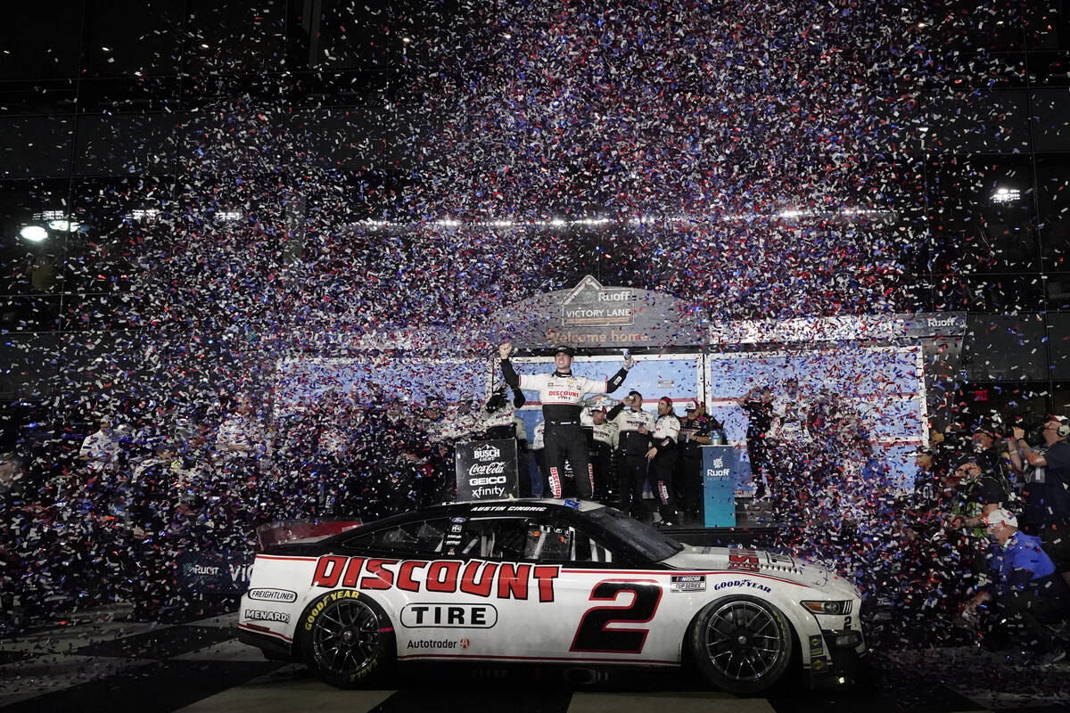 Austin Cindric celebrates in Victory Lane after winning the NASCAR Daytona 500 auto race at Day ...