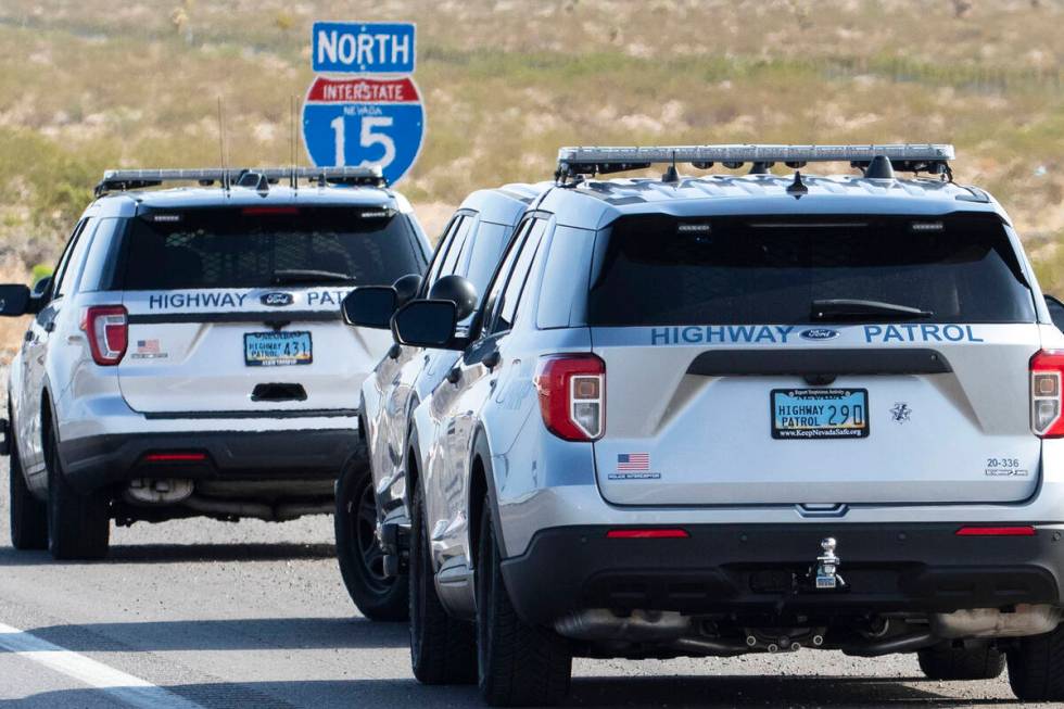 This Aug. 30, 2021, file photo shows Nevada Highway Patrol investigating a fatal crash on Inter ...