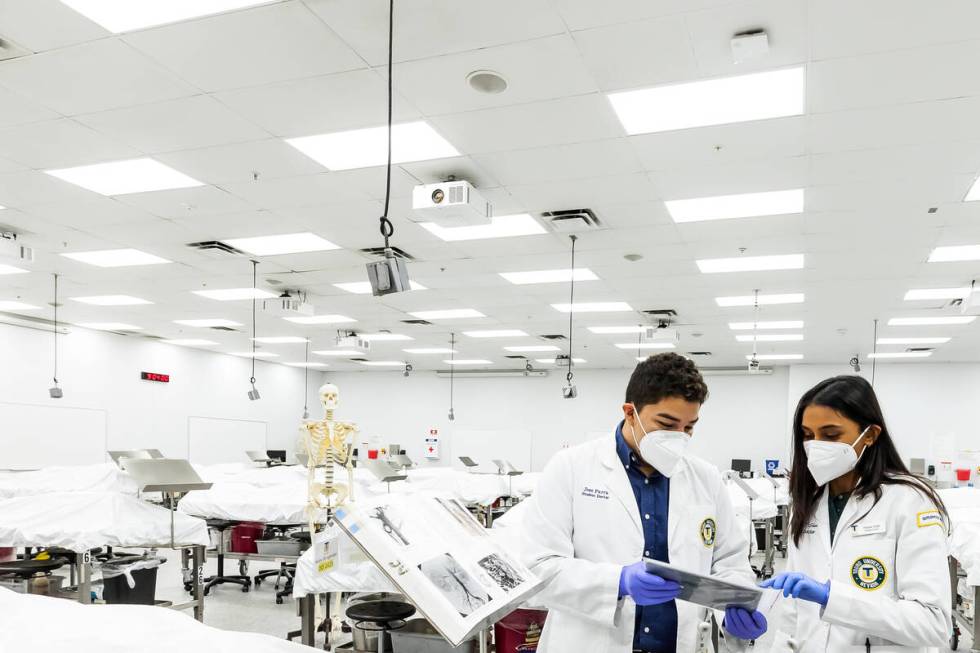 Medical students Jose Parra, left, and Pranati Shah say that the cadaver lab at Touro Universit ...