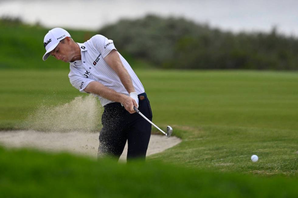 Will Zalatoris hits out of the bunker on the fourth hole of the South Course during the final r ...