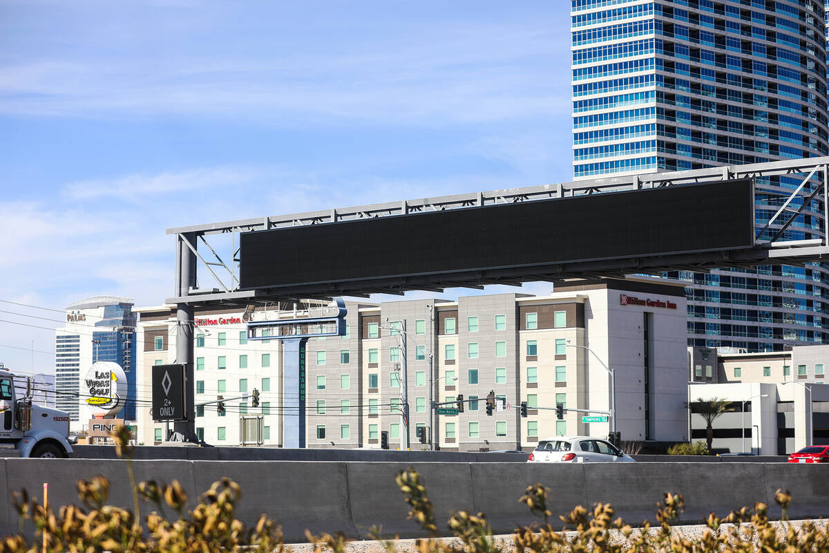 The blank dynamic messaging signs, off due to suspected vandalism, on Wednesday, March 2, 2022 ...