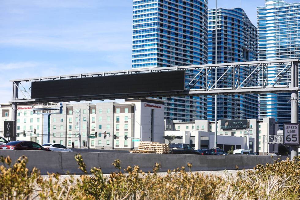 The blank dynamic messaging signs, off due to suspected vandalism, on Wednesday, March 2, 2022 ...