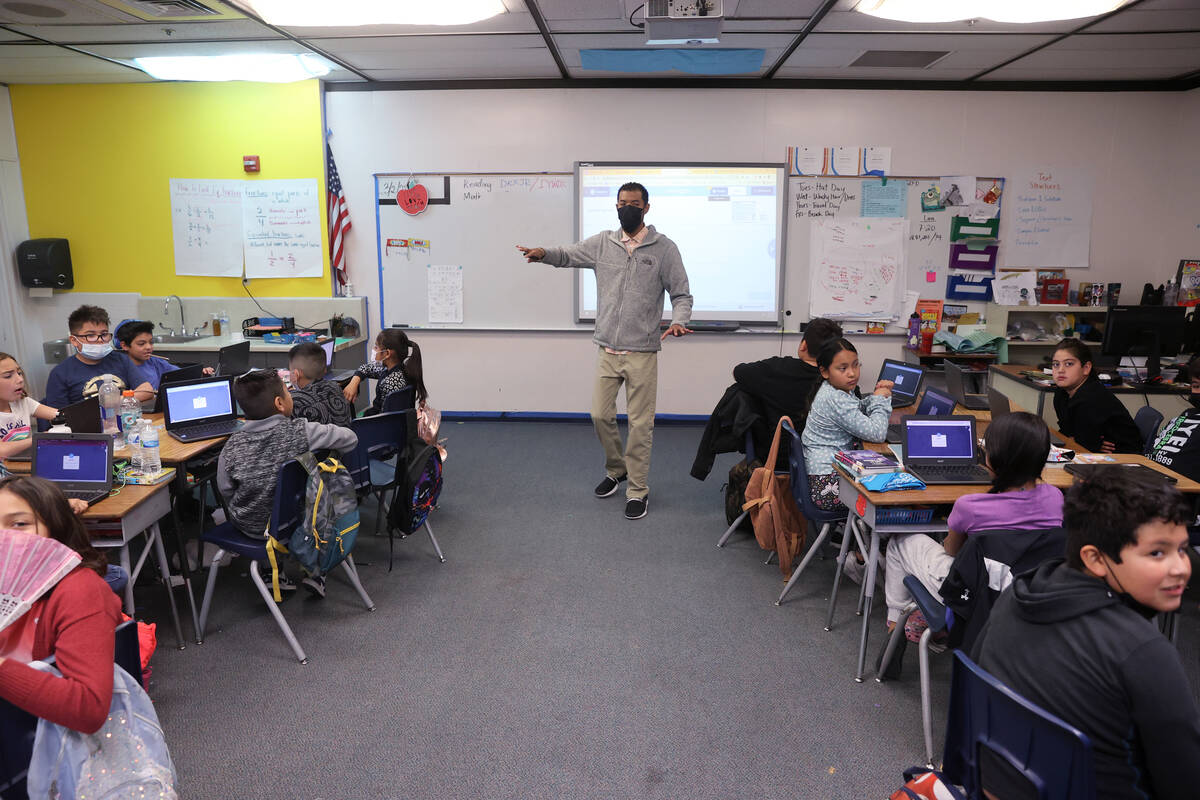 William Copeland IV teaches fourth grade at Ronnow Elementary School in Las Vegas Thursday, Mar ...