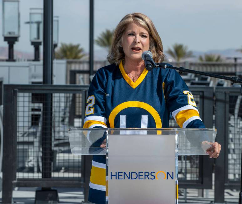 Henderson Mayor Debra March looks forward to events at the new arena during a ribbon-cutting ce ...