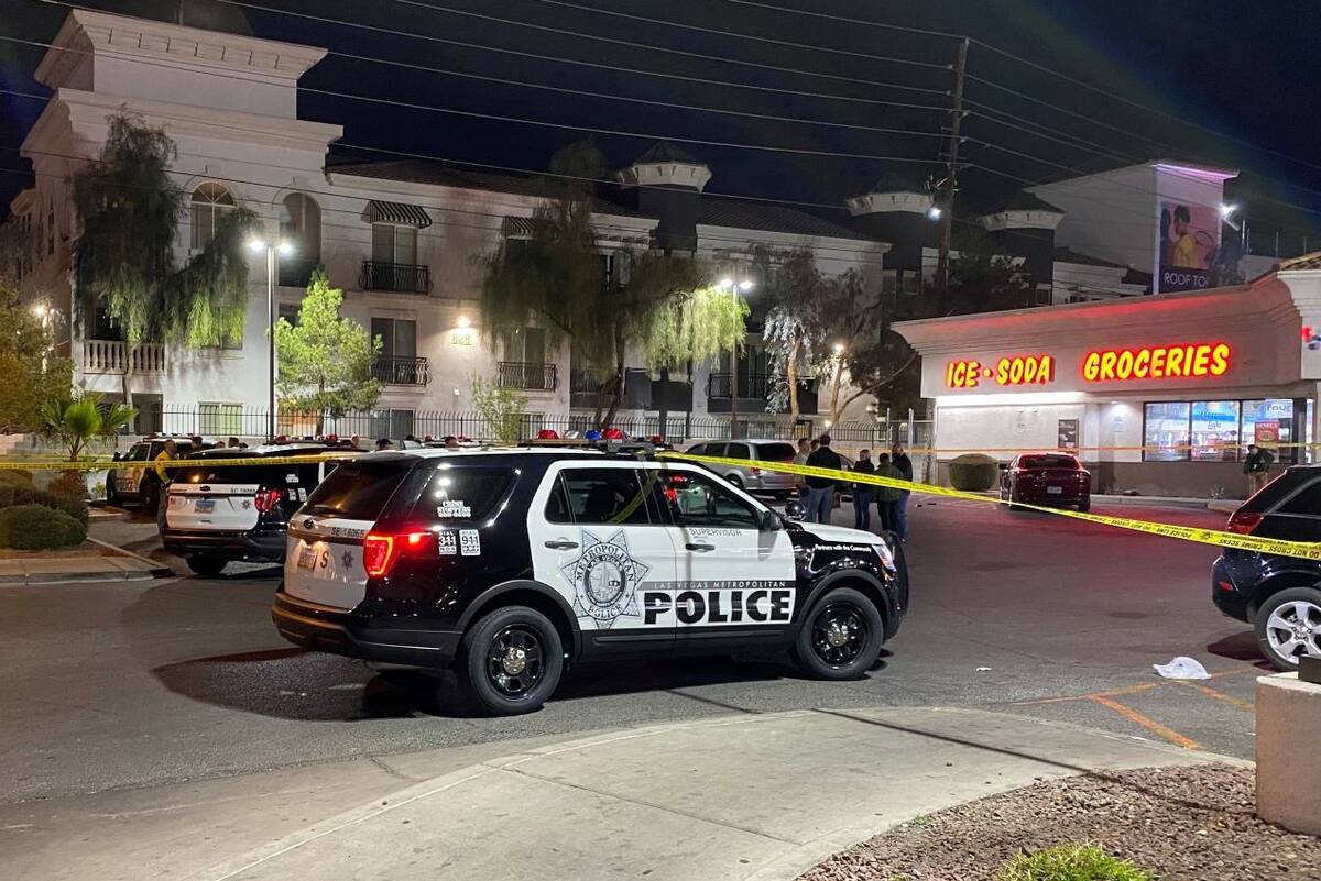 Las Vegas police investigate a shooting in the area of University Center Drive and Flamingo Roa ...