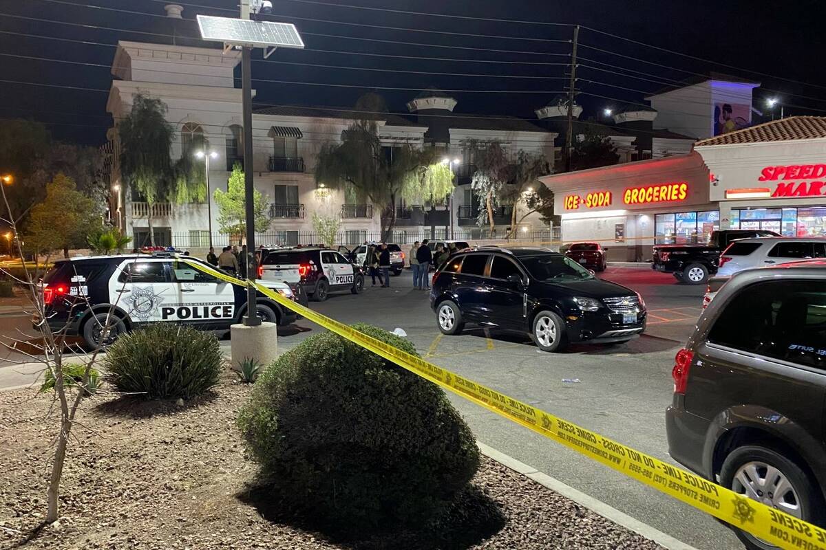 Las Vegas police investigate a shooting in the area of University Center Drive and Flamingo Roa ...