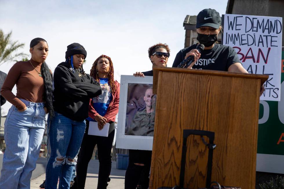 Desiree Smith of More Than A Hashtag speaks during a press conference held by the family of Isa ...