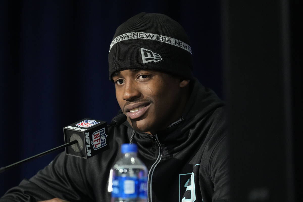 USC linebacker Drake Jackson speaks during a press conference at the NFL football scouting comb ...