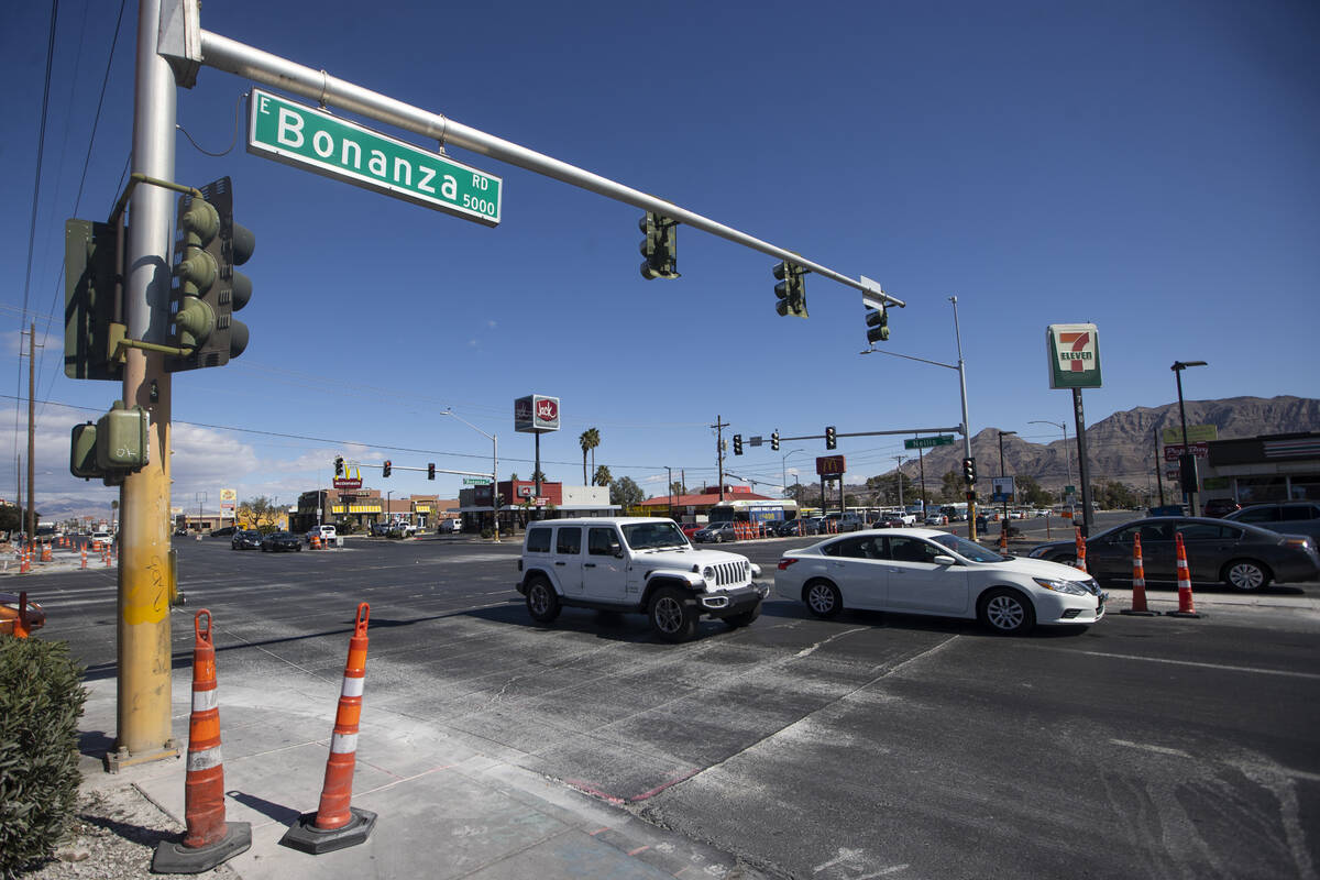 The intersection of Nellis Bouelavard and Bonanza Road in Las Vegas where a road project is sch ...