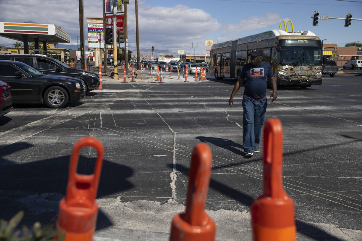 The intersection of Nellis Bouelavard and Bonanza Road in Las Vegas where a road project is sch ...