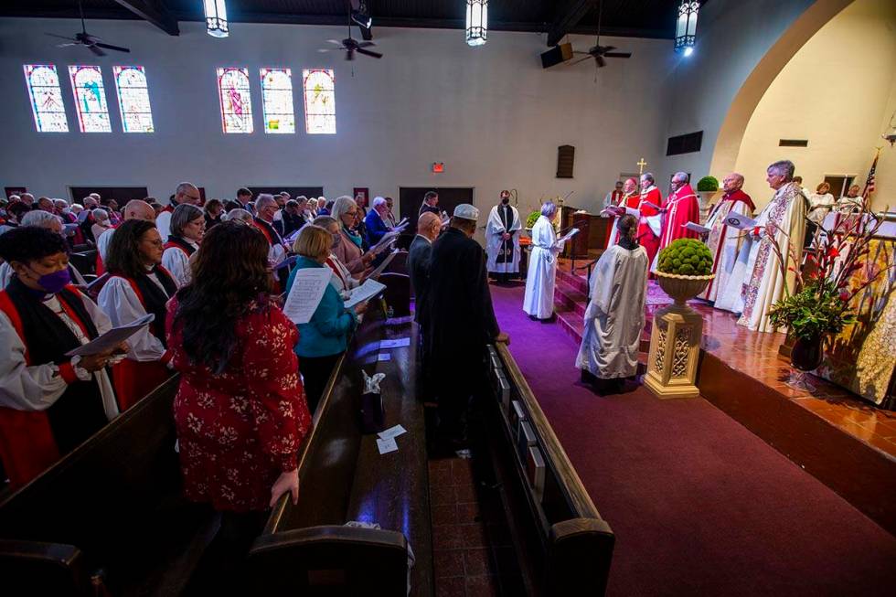 The Rev. Elizabeth Bonforte Gardner, center right, stands before Bishops while consecrated the ...