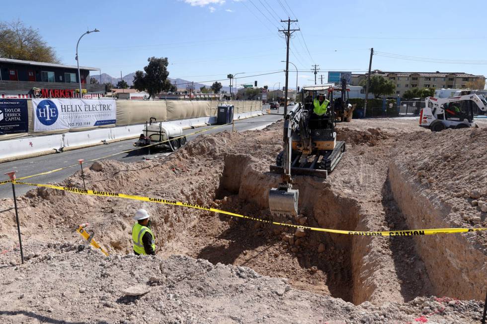 Work continues on a five-story, 84-unit apartment project in downtown Las Vegas Monday, March 7 ...