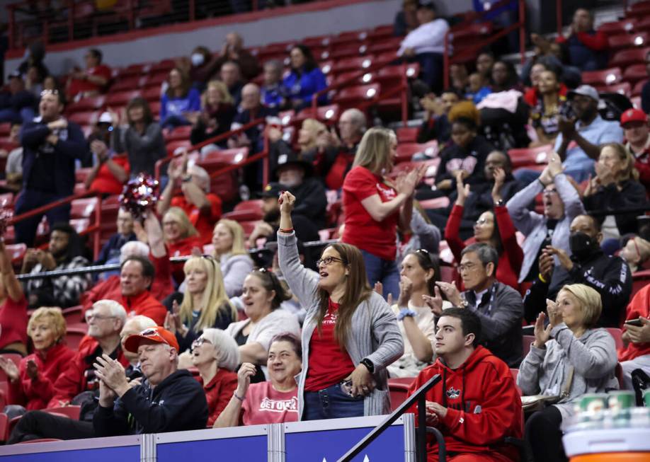 UNLV Lady Rebels fans cheer during the second half of quarterfinal Mountain West tournament bas ...