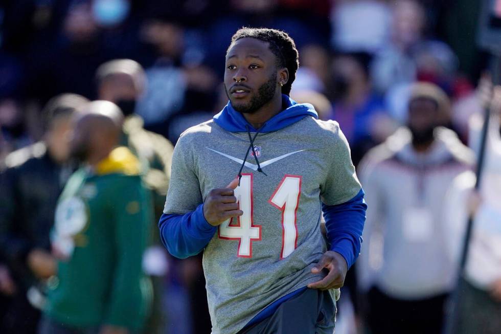 NFC running back Alvin Kamara of the New Orleans Saints (41) runs during Pro Bowl NFL football ...