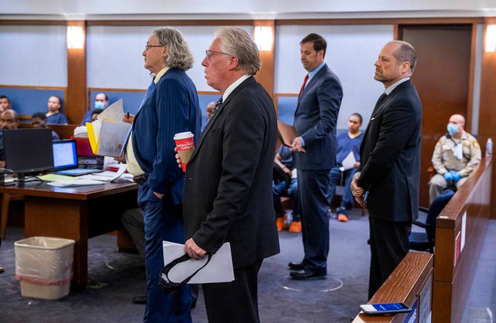 (From left) Defense attorneys David Chesnoff, John Spilotro, David Brown and Ross Goodman appea ...