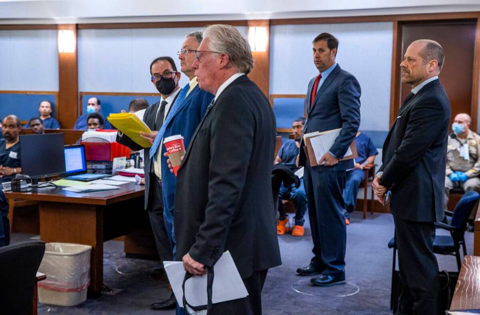 (From left) Defense attorneys Richard Schonfeld, David Chesnoff, John Spilotro, David Brown and ...