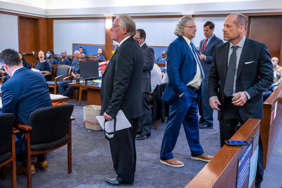 (From left) Defense attorneys John Spilotro, Richard Schonfeld, David Chesnoff, David Brown and ...