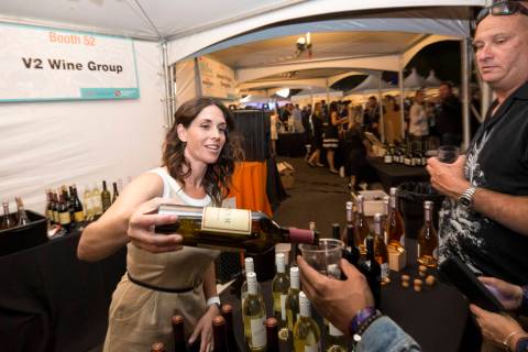 Guest sample wines are seen at the V2 Wine Group booth during the UNLVino fundraiser in Las Veg ...