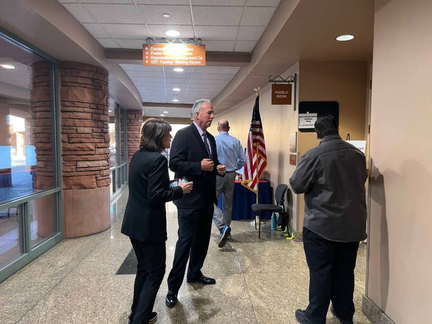 Clark County District Attorney Steve Wolfson, middle, waits to file for re-election on Wednesda ...