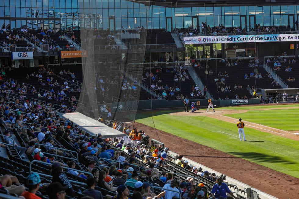 The Las Vegas Aviators play against the Oklahoma City Dodgers at the Las Vegas Ballpark, Sunday ...