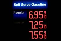 Gas prices are displayed at a Mobil gas station in West Hollywood, Calif., on March 8, 2022. So ...