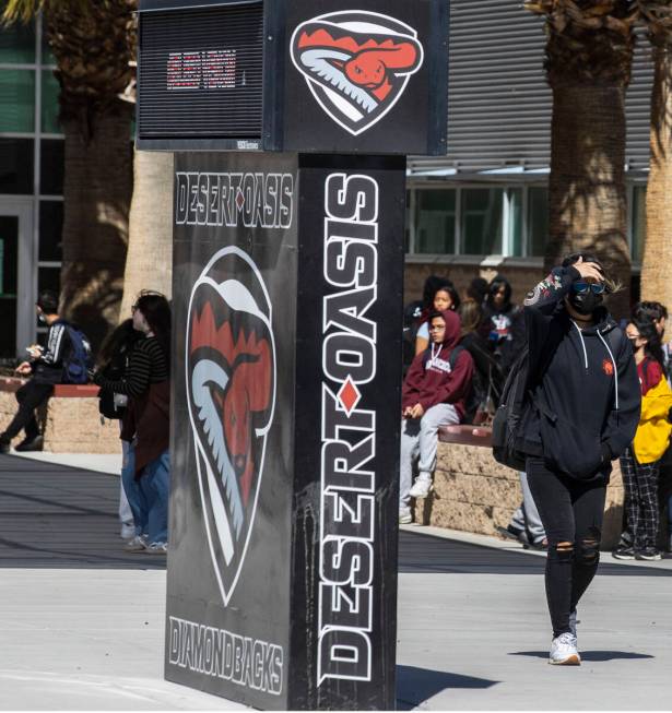 Students at Desert Oasis leave their school on Thursday, March 10, 2022, in Las Vegas. The scho ...