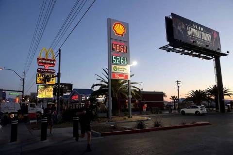 Gas prices at a station on Las Vegas Boulevard and Four Seasons Drive in Las Vegas Monday, Marc ...