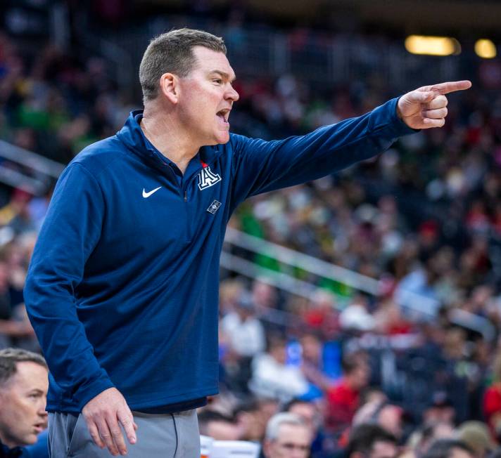 Arizona Wildcats head coach Tommy Lloyd directs his players versus the Stanford Cardinals durin ...