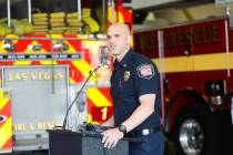 Las Vegas Fire & Rescue Chief Jeff Buchanan addresses the media at an event to teach the public ...